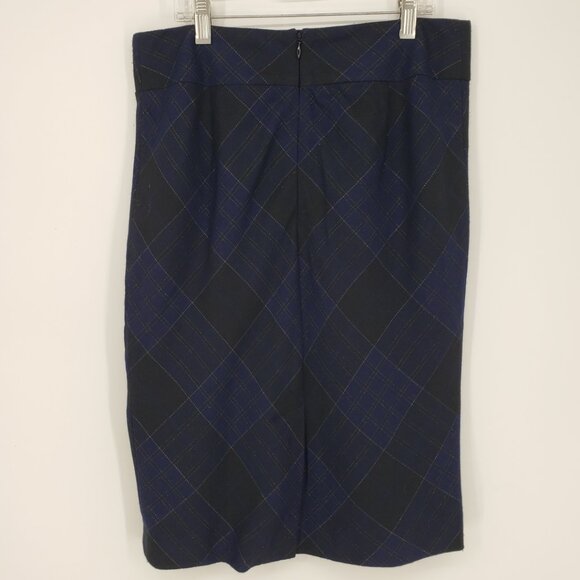 3/$25 Banana Republic Metallic Plaid Pencil Skirt 4 Work Career Navy Blue Black - Picture 3 of 9